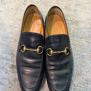 Gucci Black Leather Horsebit Slip-On Loafers